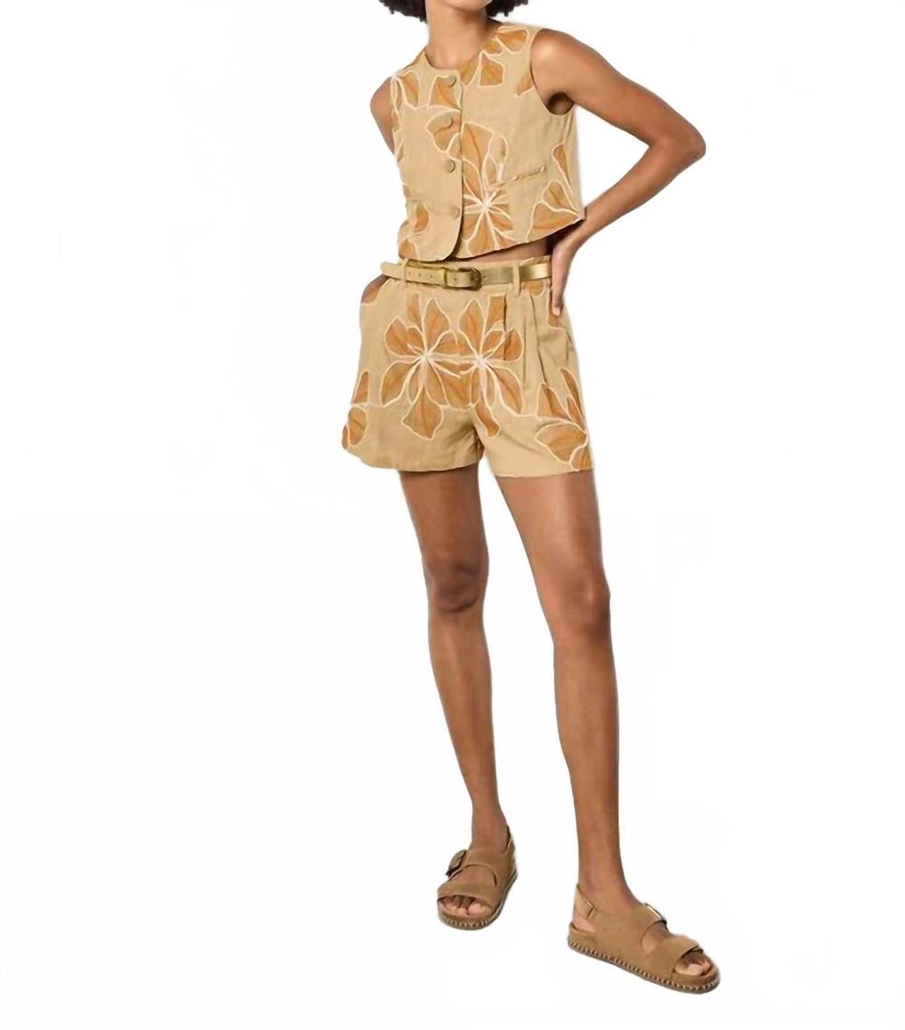 NEW APRICOT embroidered floral top in tan